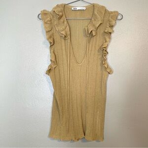 Zara Ruffle Knit Gold Tank